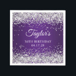 Sparkly Silver Glitter Royal Purple 30th Birthday Napkin<br><div class="desc">Create your own silvery glitter and purple paper napkins for your birthday party. Adapt the text for another fabulous milestone birthday celebration. Faux silver glitter girly glam with sparkles against a dark and royal purple ombre graphic image. All the sparkly, silvery and glittery elements in this modern gradient design are...</div>