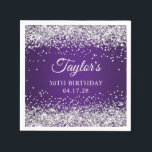 Sparkly Silver Glitter Royal Purple 30th Birthday Napkin<br><div class="desc">Create your own silvery glitter and purple paper napkins for your birthday party. Adapt the text for another fabulous milestone birthday celebration. Faux silver glitter girly glam with sparkles against a dark and royal purple ombre graphic image. All the sparkly, silvery and glittery elements in this modern gradient design are...</div>