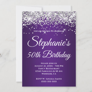 Sparkly Silver Glitter Royal Purple Gradient Invitation