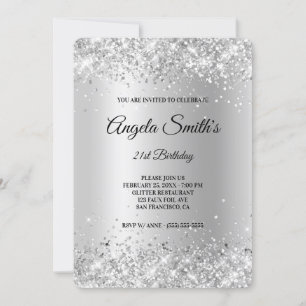 Sparkly Silver Glitter Satin Foil 21st Birthday Invitation