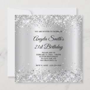 Sparkly Silver Glitter Satin Shimmer 21st Birthday Invitation