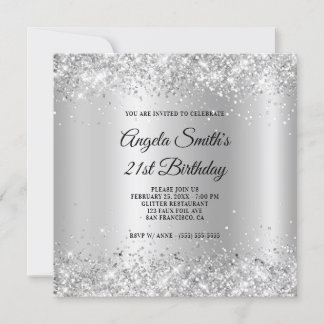 Sparkly Silver Glitter Satin Shimmer 21st Birthday Invitation
