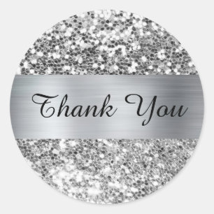 Sparkly Silver Glitter Shimmer Foil Classic Round Sticker