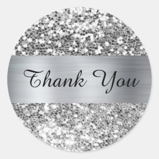 Sparkly Silver Glitter Shimmer Foil Classic Round Sticker
