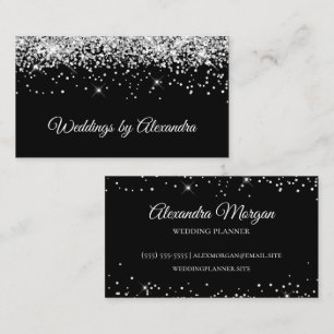 Sparkly Silver Glitter Solid Black Color Business Card