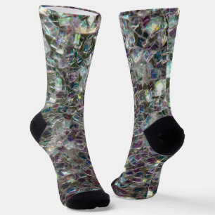 Sparkly silver grey mosaic faux glitter socks
