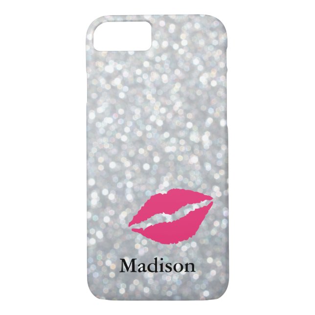 Sparkly Silver iPhone 7 Case with Lips (Back)