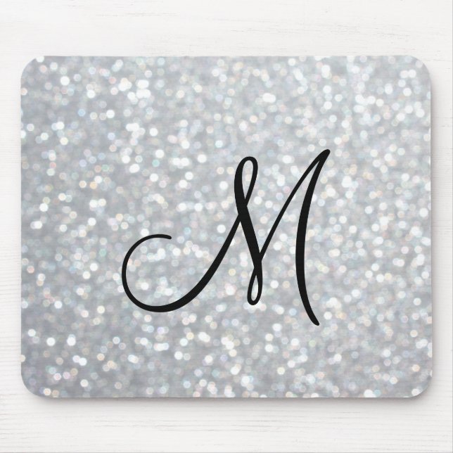 Sparkly Silver Monogram Mouse Pad (Front)