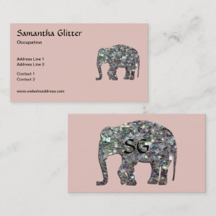 Sparkly silver mosaic Elephant Monogram rose pink Business Card