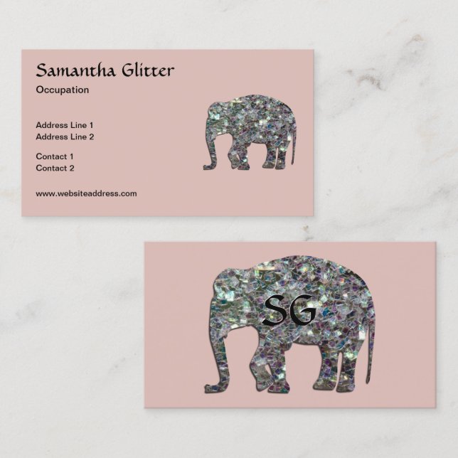 Sparkly silver mosaic Elephant Monogram rose pink Business Card (Front/Back)