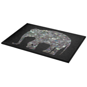 Sparkly silver mosaic glitter Elephant Cutting Board