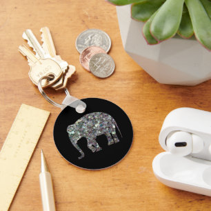 Sparkly silver mosaic glitter Elephant Key Ring