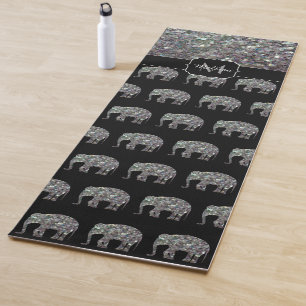 Sparkly silver mosaic glitter Elephant Monogram Yoga Mat