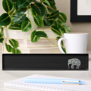 Sparkly silver mosaic glitter Elephant Nameplate