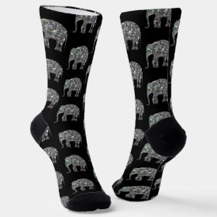 Sparkly silver mosaic glitter Elephant pattern  Socks