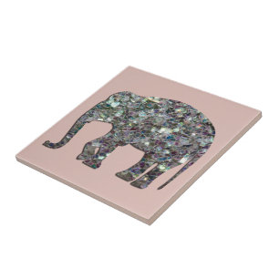 Sparkly silver mosaic glitter Elephant rose pink Tile