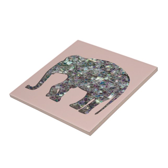 Sparkly silver mosaic glitter Elephant rose pink Tile (Side)