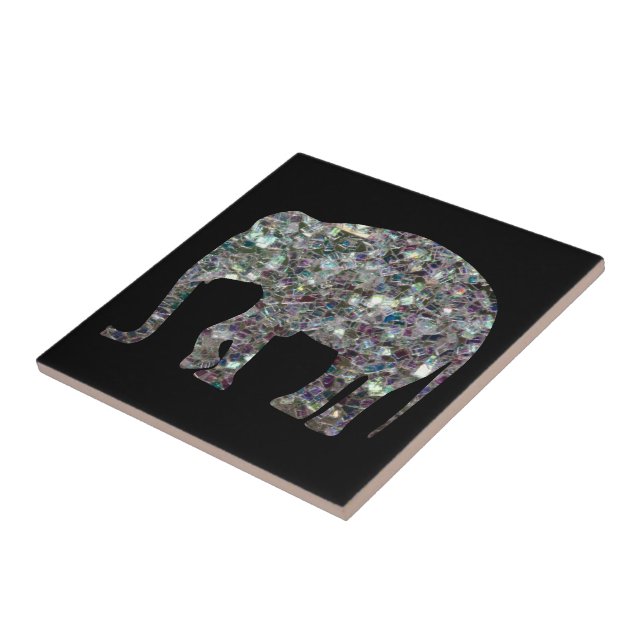 Sparkly silver mosaic glitter Elephant Tile (Side)
