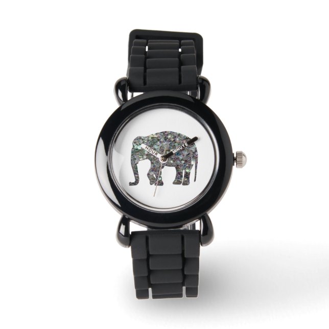 Sparkly silver mosaic glitter Elephant Watch (Front)