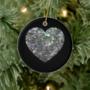 Sparkly silver mosaic glitter Heart Ceramic Tree Decoration