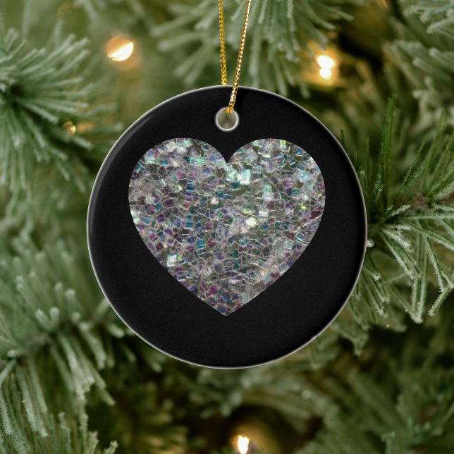 Sparkly silver mosaic glitter Heart Ceramic Tree Decoration (Tree)