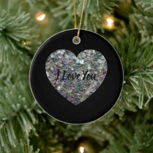 Sparkly silver mosaic glitter Heart Ceramic Tree Decoration