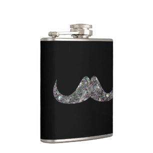 Sparkly silver mosaic glitter Moustache Customise Hip Flask