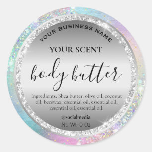 Sparkly Silver Rainbow Pastel Body Butter Labels