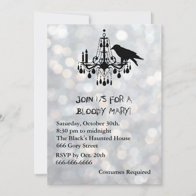 Sparkly Silver & Raven Black Halloween Invitation (Front)