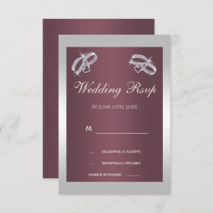 Sparkly Silver Rings & Burgandy RSVP Card