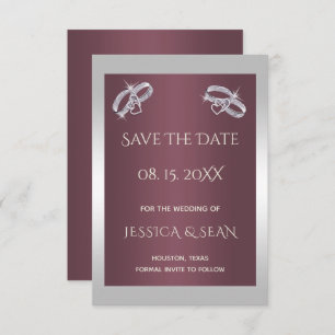 Sparkly Silver Rings & Burgandy Save The Date