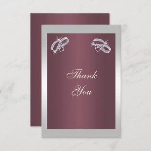 Sparkly Silver Rings & Burgandy Thank You Card
