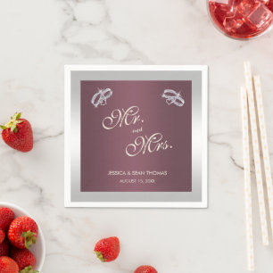 Sparkly Silver Rings & Burgandy Wedding Napkin