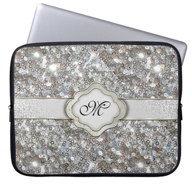 Sparkly Silver Sequin Laptop Sleeve (Front)