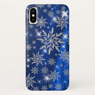 Sparkly Silver Snowflakes on Blue iPhone X Case