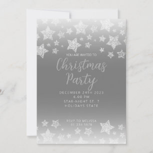 Sparkly Silver Stars Christmas party grey Invitation