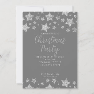 Sparkly Silver Stars Christmas party grey Invitation