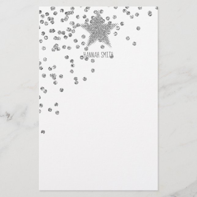 Sparkly Silver Stars Personnalised Stationery (Front)