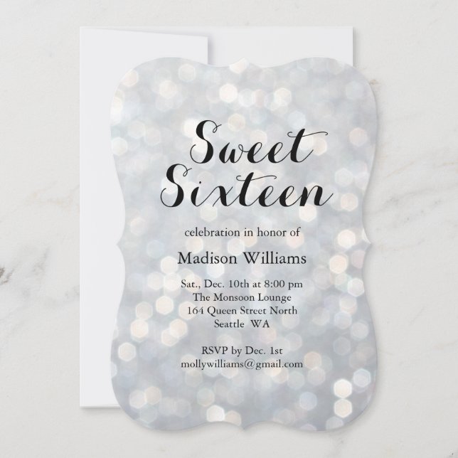 Sparkly Silver Sweet 16 Birthday Invitation (Front)
