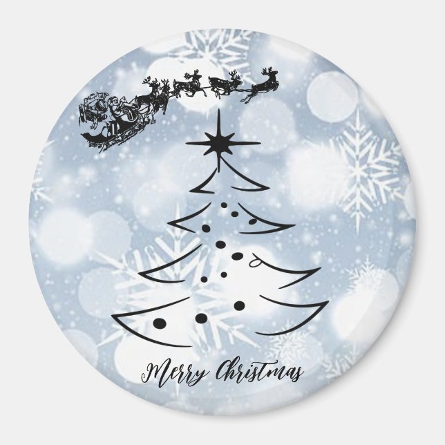 Sparkly Silver With Snowflake, Santa,  Reindeer Magnet (Front)