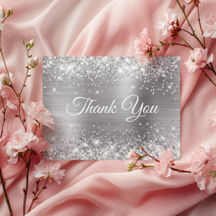 Sparkly Silvery Glitter Silver Foil Thank You Postcard
