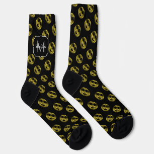 Sparkly Smile face Gold black pattern Monogram Socks