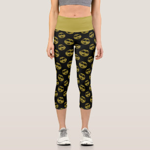 Sparkly Smile face Gold sparkles black pattern Capri Leggings