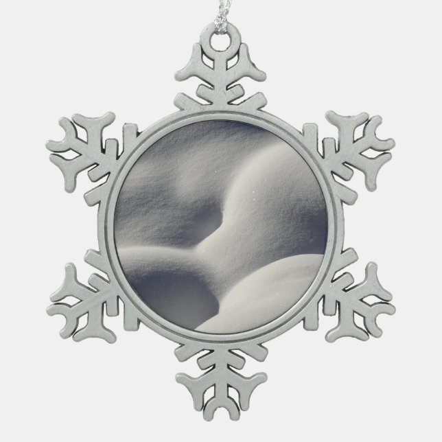 Sparkly Snow Mounds Abstract Nature Snowflake Pewter Christmas Ornament (Front)
