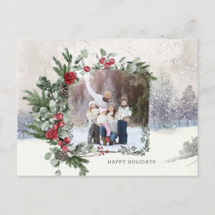 Sparkly Snow Scene Winter Floral Photo  Postcard