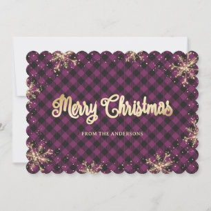 Sparkly Snowflakes Purple Gold Christmas Cards