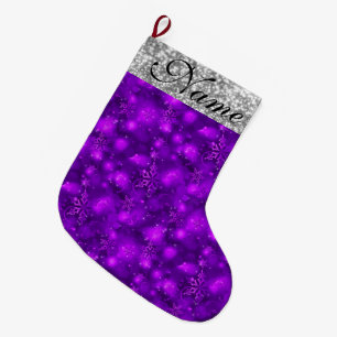 Sparkly Snowflakes, Purple & Silver Glitter - Large Christmas Stocking