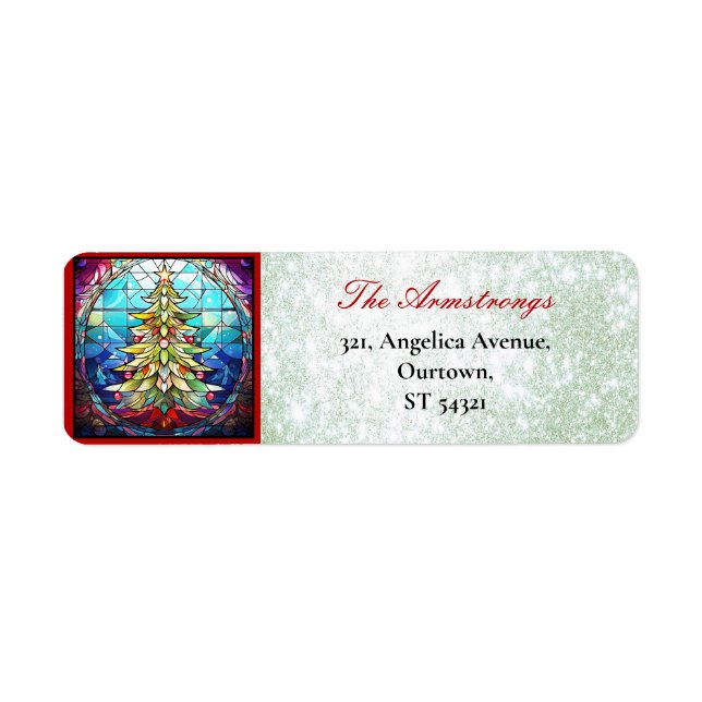 Sparkly Stained Glass Christmas Tree Green Glitter (Front)