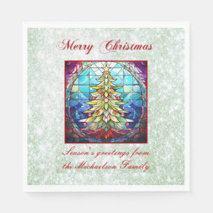 Sparkly Stained Glass Christmas Tree Green Glitter Napkin