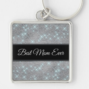 Sparkly Star Silver Black Best Mom Key Ring